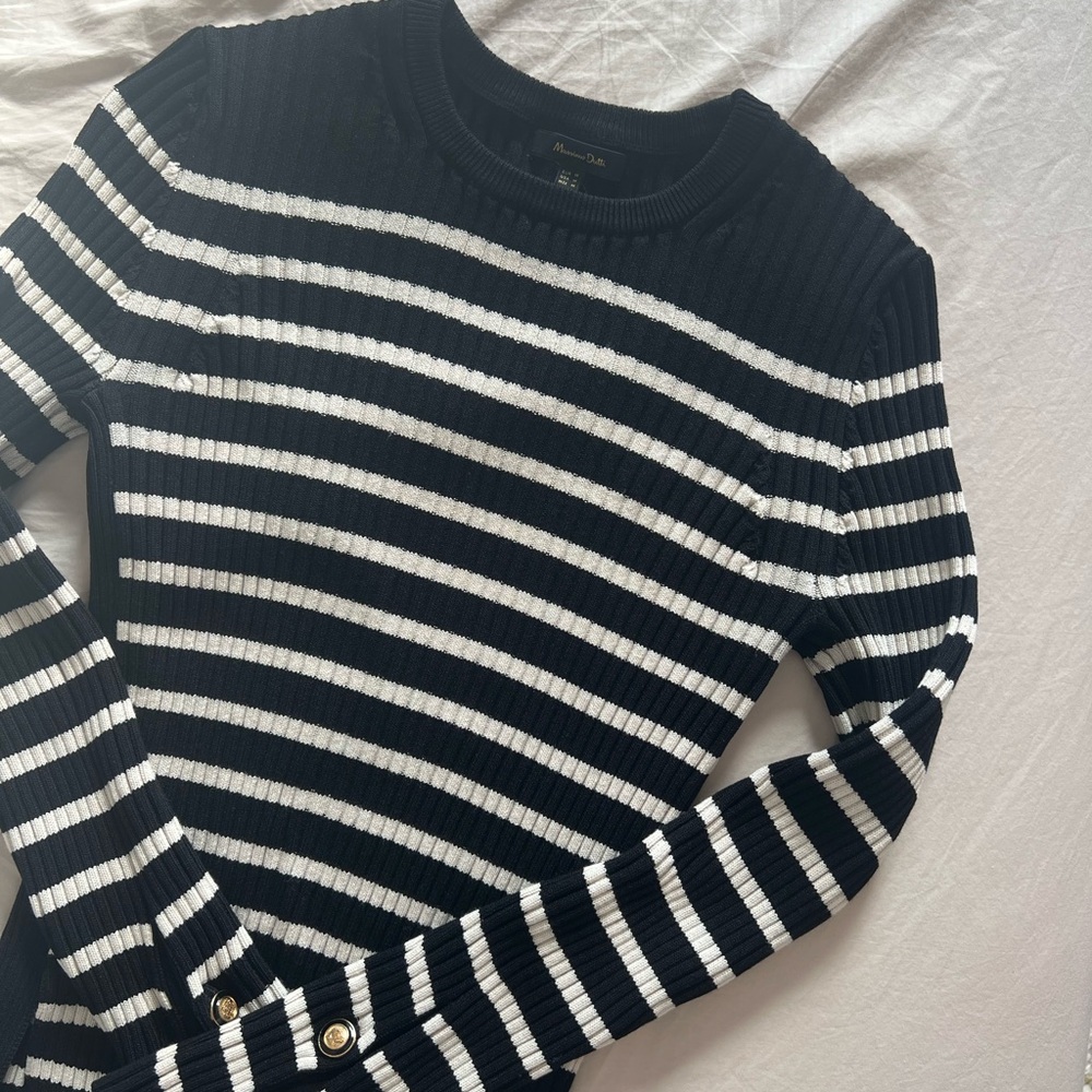 Massimo Dutti Striped Black and White Women's rib Sweater